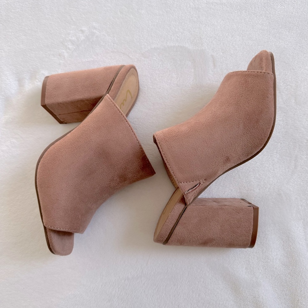 Lulus Mules Heels Cute Casual Shoes with Peep Toe Nude Blush Color